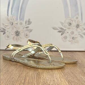 Lilly Pulitzer Gold Glitter Jelly Thong Sandals Women’s Size 5